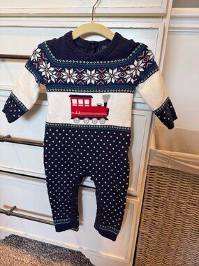 Janie & Jack Train Fair Isle Sweater One-Piece | 6-12M